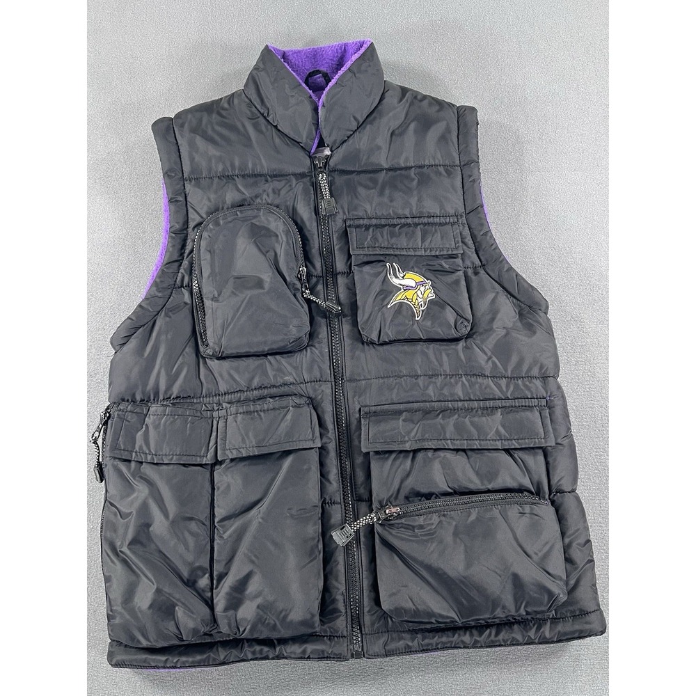 NFL Puma Minnesota Vikings Women's Medium Black Zip Utility Puffer Vest Jacket